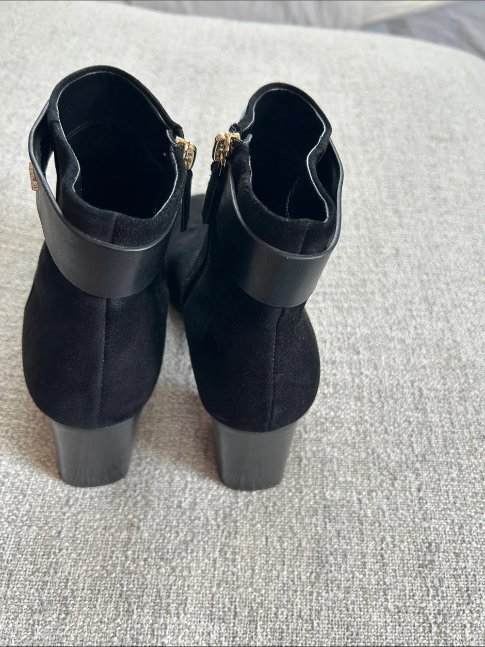 kate spade Black Suede Ankle Booties with Leather Trim